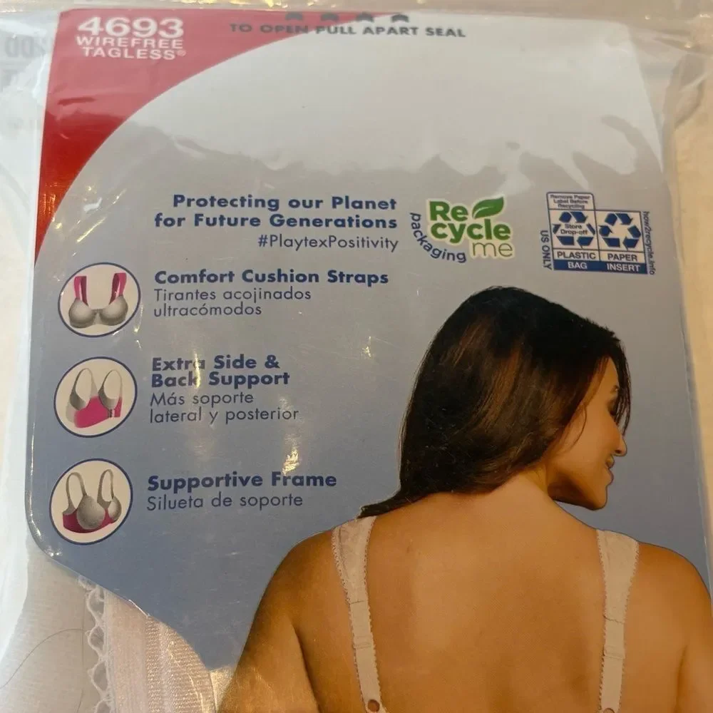 Playtex 18 Hour Elegant White Bra Ultimate Shoulder Comfort Wirefree size 42DD